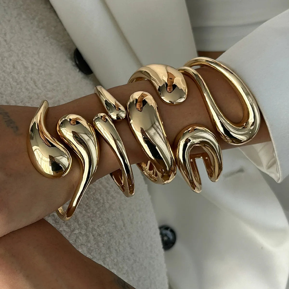 Vintage Punk Chunky Gold Cuff Bangle
