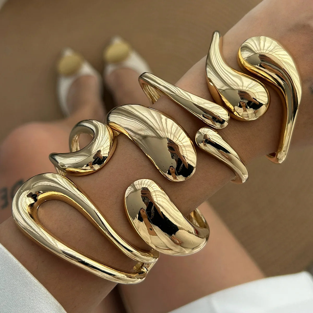 Vintage Punk Chunky Gold Cuff Bangle