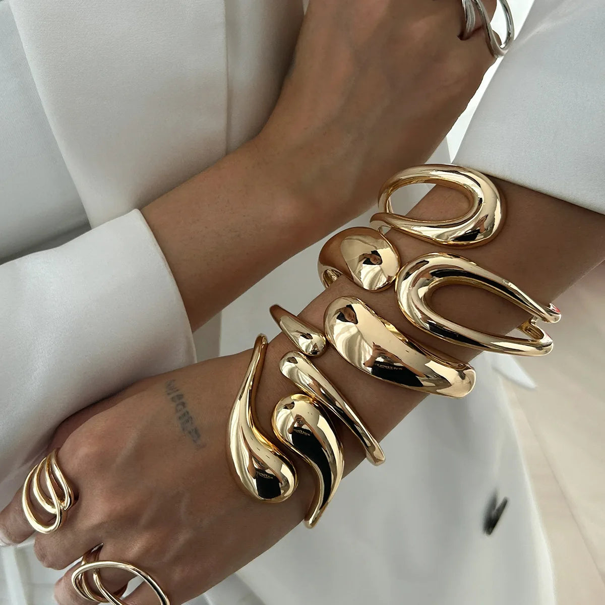 Vintage Punk Chunky Gold Cuff Bangle