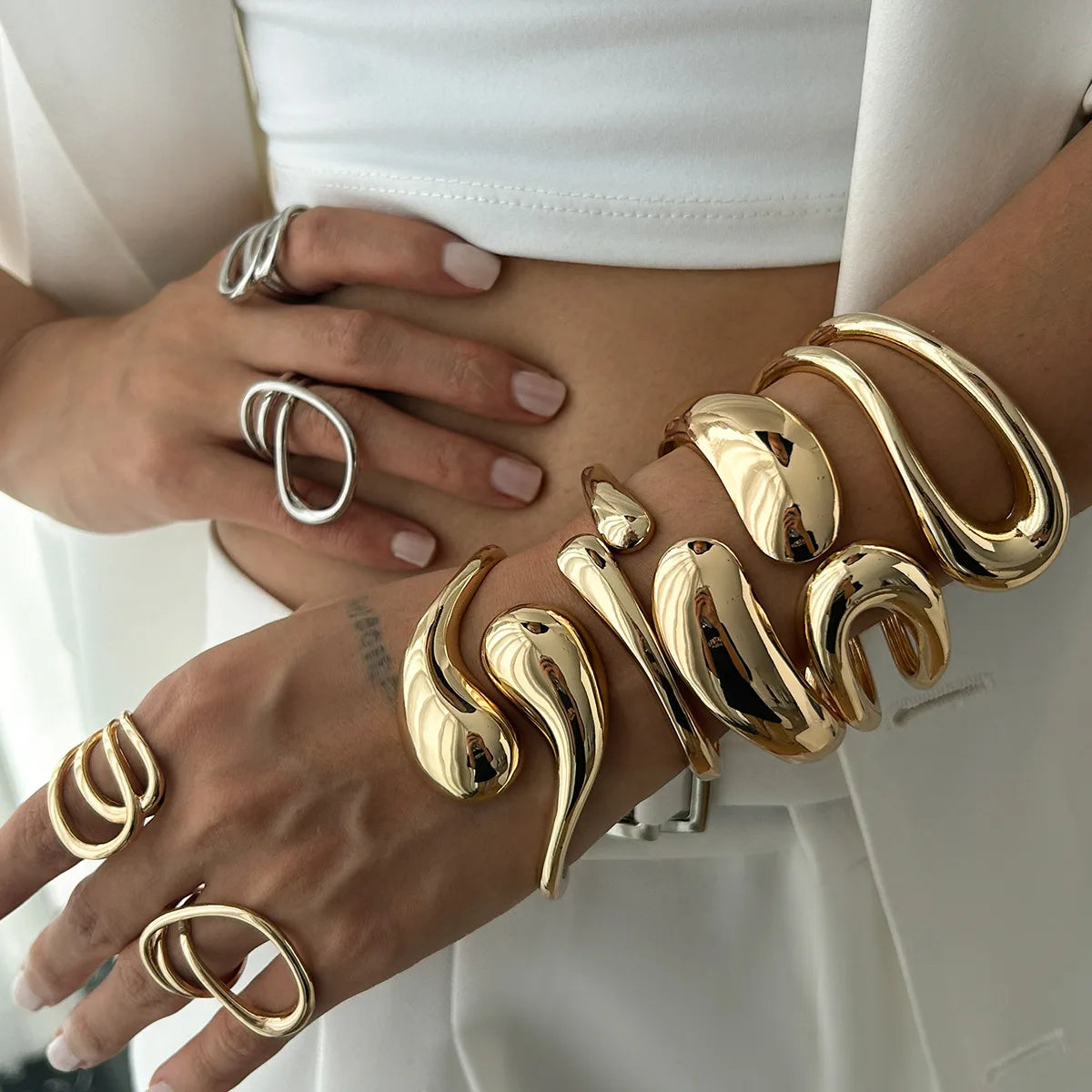 Vintage Punk Chunky Gold Cuff Bangle