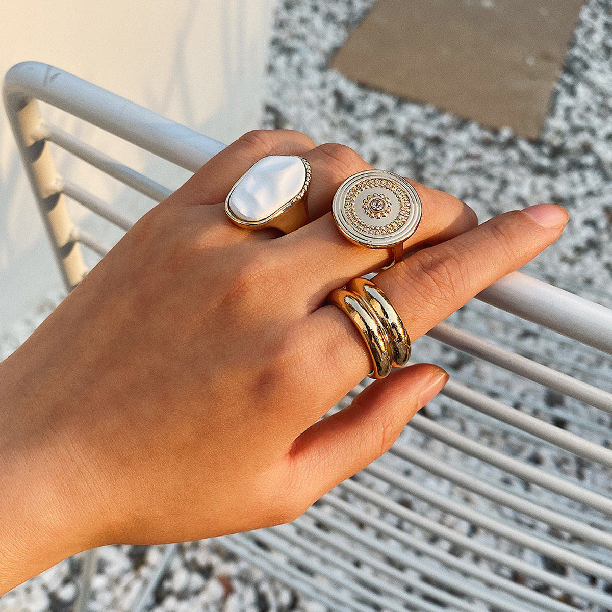 Geometric Ethnic-Style Ring Set for Women