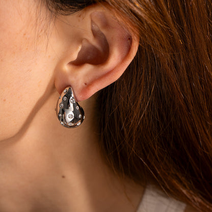 Stainless Steel Zircon Chubby Stud Earrings