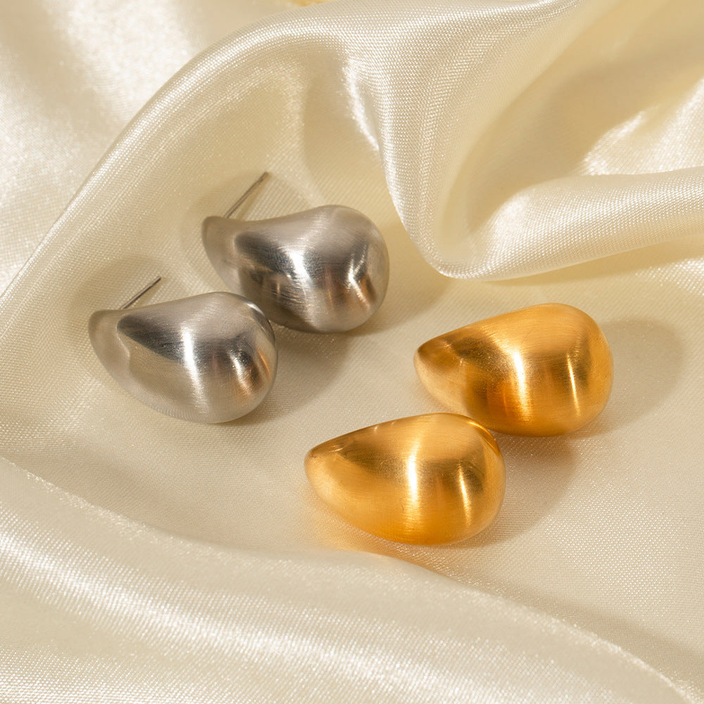 Stainless Steel Brushed Water Drop Earrings