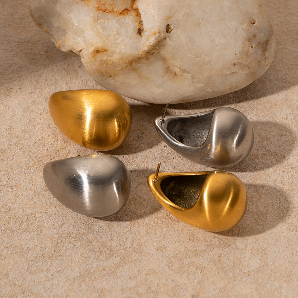 Stainless Steel Brushed Water Drop Earrings