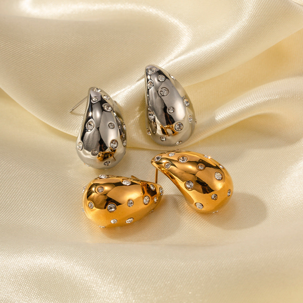 Stainless Steel Zircon Chubby Stud Earrings