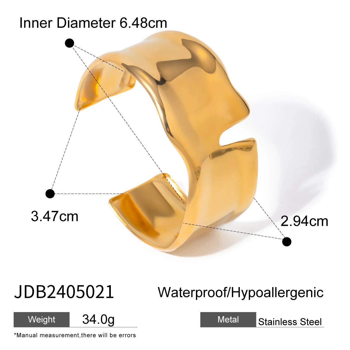 18K Gold Plated Wide Cuff Bracelet