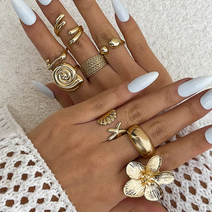 Vintage Flower & Water Drop Ring Set