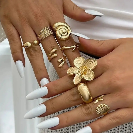 Vintage Flower & Water Drop Ring Set