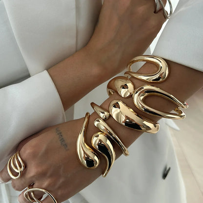 Vintage Punk Chunky Gold Cuff Bangle