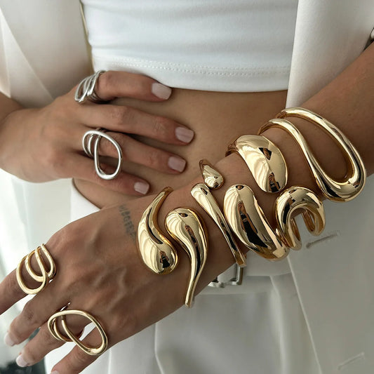 Vintage Punk Chunky Gold Cuff Bangle