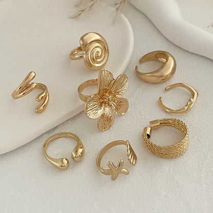Vintage Flower & Water Drop Ring Set