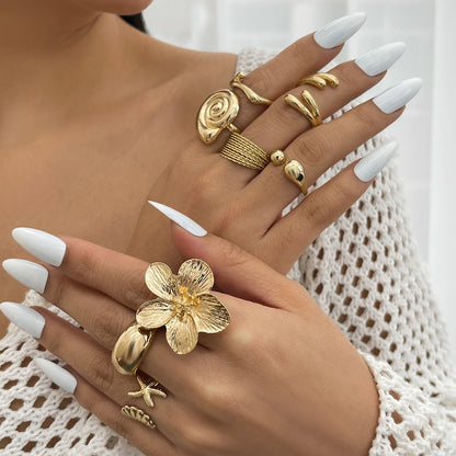 Vintage Flower & Water Drop Ring Set