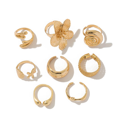 Vintage Flower & Water Drop Ring Set
