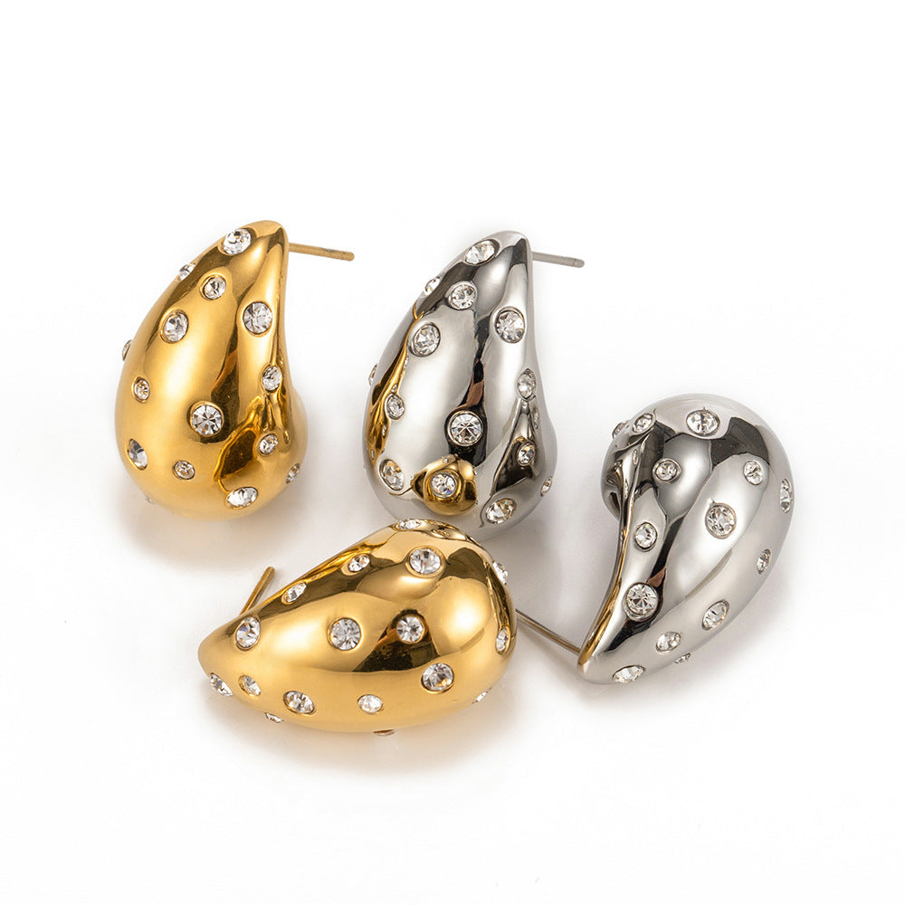 Stainless Steel Zircon Chubby Stud Earrings