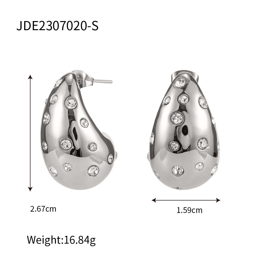 Stainless Steel Zircon Chubby Stud Earrings
