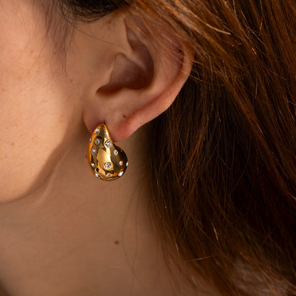 Stainless Steel Zircon Chubby Stud Earrings